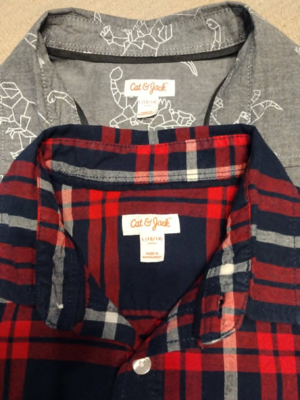 Lot of 2 Cat & Jack Boy’s Cotton Short Sleeve Shirts Size L 12/14